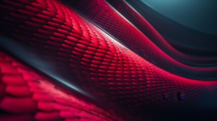 This image captures red textured patterns resembling waves, highlighting movement, fluidity, and abstract design.