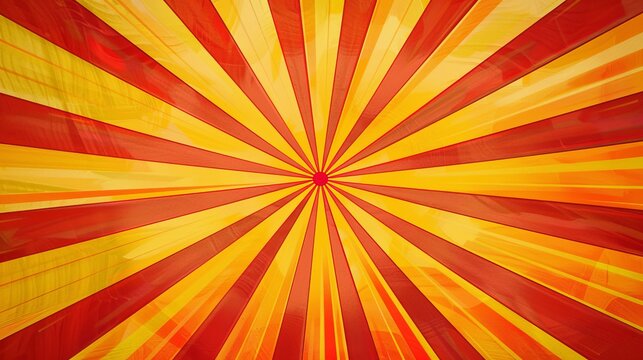 An energetic design featuring red and yellow rays extending from a central point, creating a lively starburst pattern that captivates attention.