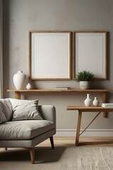 Mockup frame in minimalist cozy interior background, 3d render