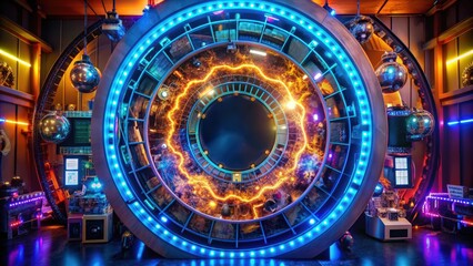 Obraz premium A large circular structure with glowing lights and a circular opening in the center