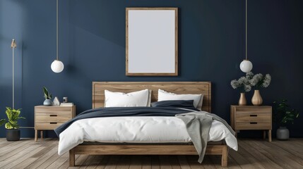 blank frame mockup, Modern scandinavian interior of Bedroom