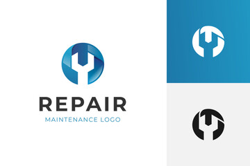 Garage repair logo icon design with wrench graphic element for mechanic, maintenance vector logo template