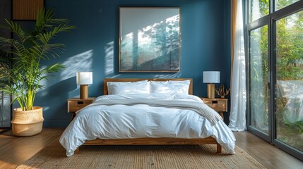 blank frame mockup, Modern scandinavian interior of Bedroom