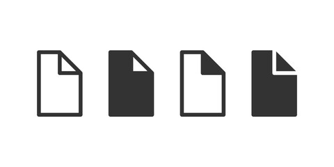 Document page black illustration in 4 variations isolated on white background. Vector icons in flat style