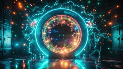 Fototapeta premium Futuristic Portal with Glowing Blue and Orange Lights