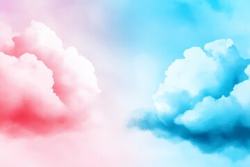 Light Pink and Blue Sky with Clouds in Risograph Print on Textured Paper