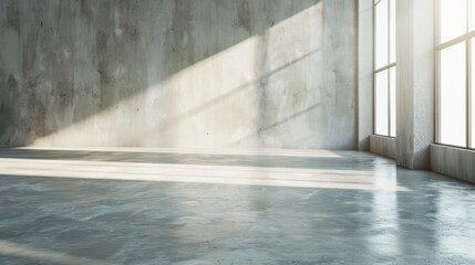 landing page background, light concrete floor, no windows, clinical empty room, sunrays coming in from the right side, natural lighting