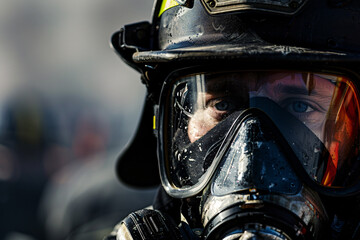 Fototapeta premium Face of firefighter with helmet