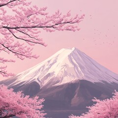 Fototapeta premium Enchanting Starry Night by the Lake: Anime-Style Dreamscape with Cherry Blossoms and Mount Fuji. Fresh, Natural, and Aesthetic 4K Illustration Perfect for Holiday Marketing, Seasonal Tourism Promotion