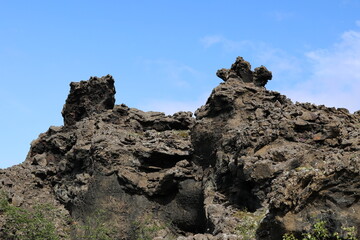 Dimmuborgir lava field of the remains of a lava lake east of Lake Myvatn in Iceland