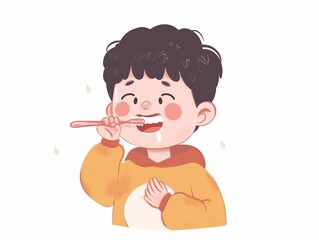 A child brushing his teeth. illustration. AI generated