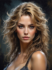 Fototapeta premium Woman in a Lush Jungle with Cascading Waterfall