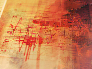 A blurry background with an overlay of a red line graph, creating an abstract and artistic visual.