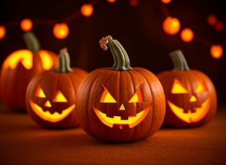 Glowing Pumpkin Decorations for the Holiday, Halloween Concept