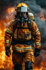 Naklejka premium Daytime firefighter in action battling blaze during emergency response operation