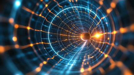 Obraz premium A mesmerizing abstract image showcasing luminous lines forming a dynamic tunnel, evoking a sense of movement and energy.