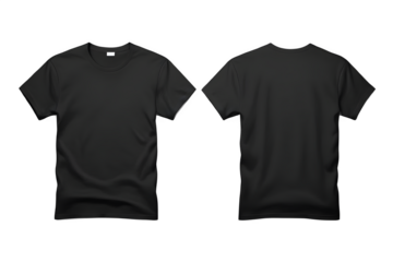 Black t shirt front and back isolated on transparent background 