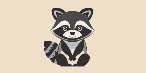 Charming cartoon raccoon silhouette logo, featuring a minimalist flat design.