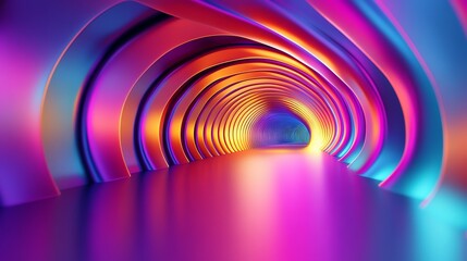 Vibrant abstract tunnel with colorful lights creating an immersive and dynamic visual experience.