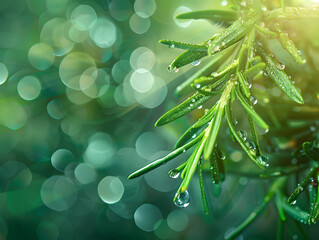 Obraz premium Raw rosemary in drops of water. Neural network AI generated art