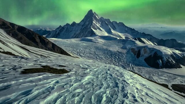 "Ice Mountain Under the Aurora: A Beautiful Sky Display"
