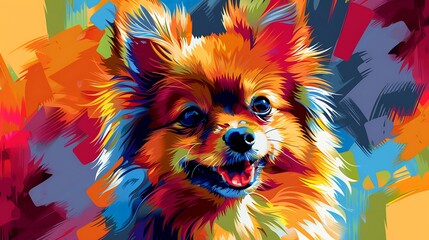 A Pomeranian with an abstract geometric background, sharp lines and bold colors, creating a dynamic and modern composition, hd quality, natural look. --ar 16:9 --v 6.0 --s 250 --style raw