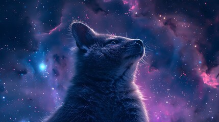 A Quokka with an abstract cosmic background, stars and galaxies in shades of blue and purple, creating a mystical and otherworldly vibe, hd quality, natural look. --ar 16:9 --v 6.0 --s 250 --style raw