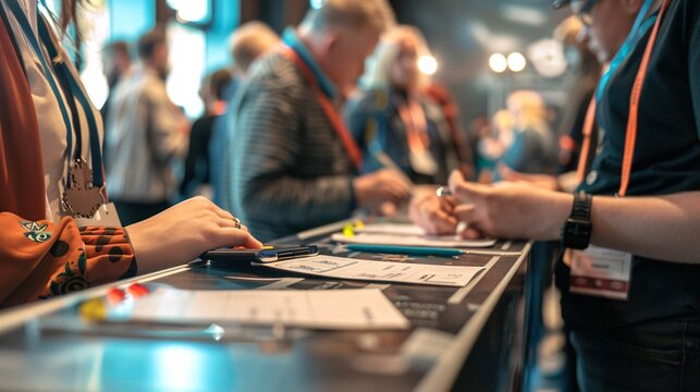 The procedure of registering for an event, where guests are given a nametag and wristband and their electronic ticket is recorded.