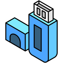 Usb Stick isometric lineal color icon, related to technology, home appliances theme. use for modern concept, UI or UX kit, web and app development.