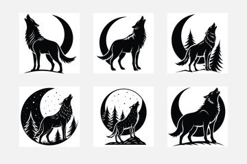 Minimal wolf silhouette on white background artwork set for trendy spaces
