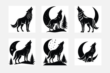 Minimal wolf silhouette on white background artwork set for chic decor  © Bappaditya Roy