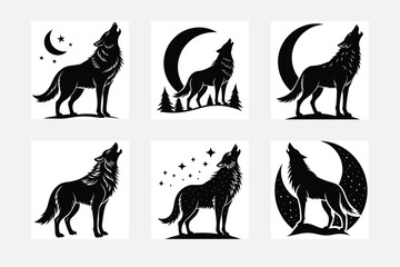 Minimal wolf silhouette on white background artwork set for minimalist spaces
