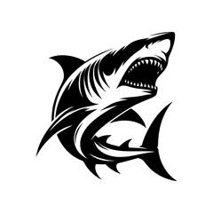 Obraz premium The shark logo is ideal for Clothing or Surfing Gear Brands, Sports Teams, Marine Conservation Organizations, Sea Tourism Companies, Energy Drink or Health Supplement Brands, Gaming