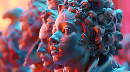 3D depiction of historical figures with magical and imaginative elements, front view, showcasing enchanted history, advanced tone, Complementary Color Scheme