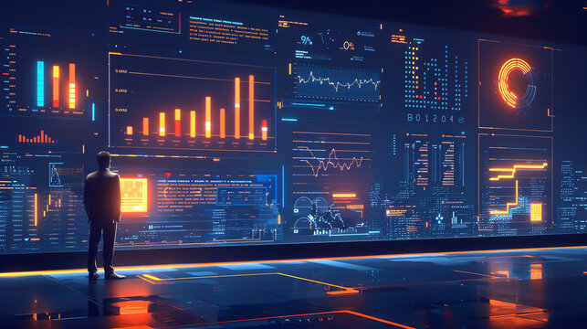 Visual representation of big data analytics offering valuable performance metrics, side view, emphasizing datadriven decisionmaking, futuristic tone, Analogous Color Scheme