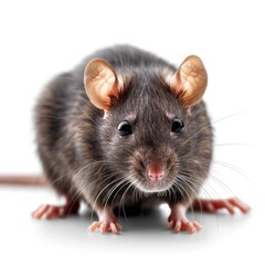 A clear image of a rat set against a white background, showcasing its features and natural appearance
