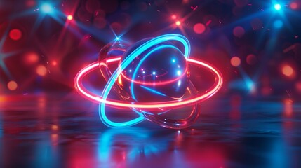 Glowing Quantum Particle Model with Neon Orbits