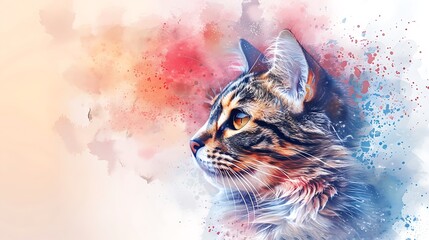 A Bengal Cat in an abstract watercolor background, soft pastels and fluid shapes, creating a dreamy and playful ambiance, hd quality, natural look. --ar 16:9 --v 6.0 --s 250 --style raw