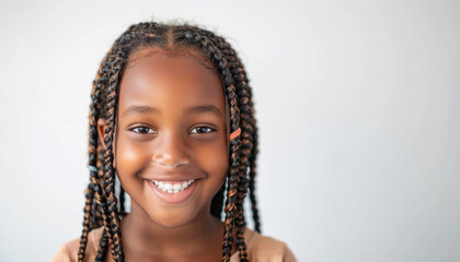 A smiling young girl poses joyfully with a Vsign gesture, radiating happiness and positivity