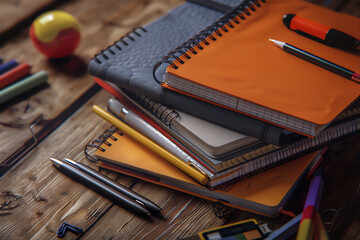 Books and stationary on table, back to school theme version 3