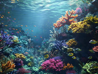 Fototapeta premium A vibrant underwater scene showcasing a colorful coral reef teeming with marine life.