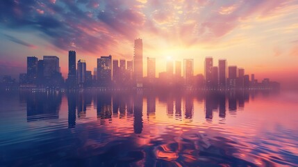 purple silhouette of metropolis city