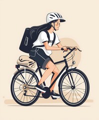 Obraz premium woman riding a bicycle in flat color illustration