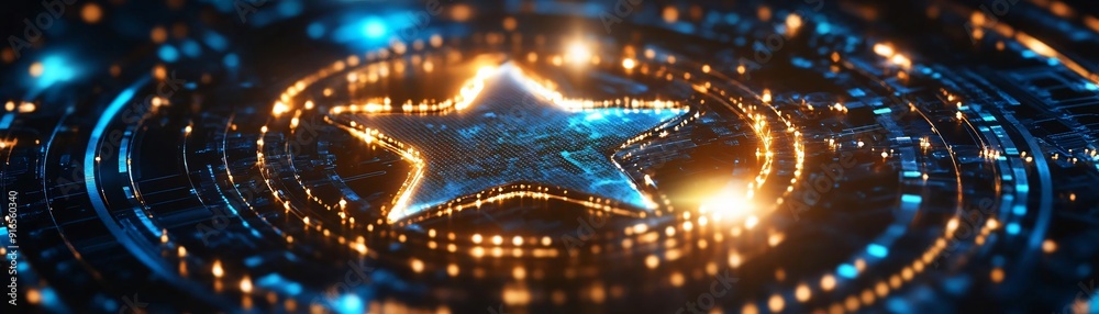 Poster a stunning star design illuminated with bright lights, creating a dynamic and vibrant visual effect 
