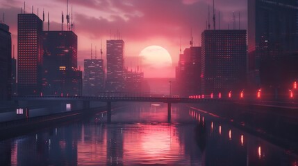 Naklejka premium purple silhouette of metropolis city