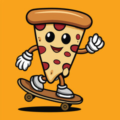  Pizza Playing Skateboard Cartoon Vector Icon Illustration food sport icon
