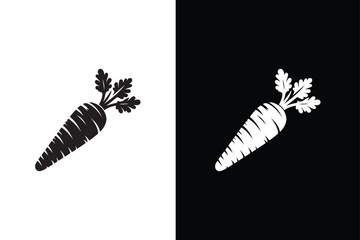 Carrot Icon silhouette on Black and White Background. Carrot Icon Flat Graphic Design