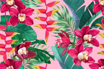 Fotobehang Tropische Bladeren Tropical pattern. Paradise plants and flowers. Hawaiian pattern. Exotic, tropics  © Alaska_artworks
