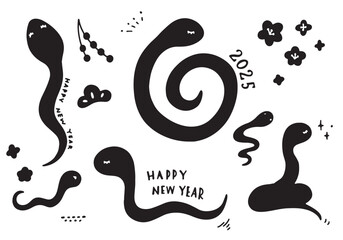 へびと年賀素材のシルエットセット