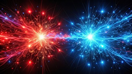 Blurred red and blue sparks from neon lights on black background, spark, neon, lights, blurred, red, blue, abstract, vibrant